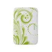 ホワイトダマスクと緑の渦巻き バスマット (正面縦)