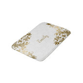 ホワイトダマスクと金ゴールド渦巻き バスマット (アングル)