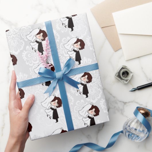 ホワイトダマスクの花嫁と花婿 ラッピングペーパー (ギフト)