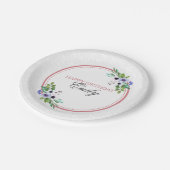 ホワイトダマスクカラフルとブーケ – ハッピーバースデー ペーパープレート (アングル)