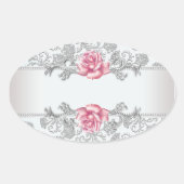 ホワイトダマスクピンクローズ封筒用シールステッカーラベル 楕円形シール (正面)