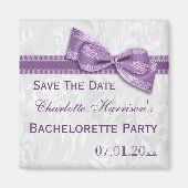 ホワイトダマスクフェイクと弓バチェロレッテ日付を保存 マグネット (正面)