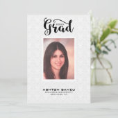 ホワイトダマスクブラックタイポグラフィ – 卒業 招待状 (スタンド正面)