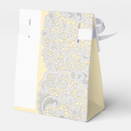 ホワイトダマスクレース任意の色結婚の フェイバーボックス (裏面サイド)