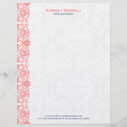 ホワイトダマスク付きピンクレース レターヘッド (正面)