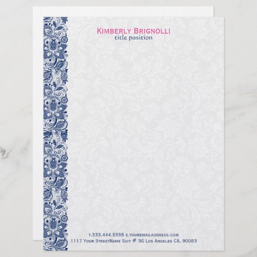 ホワイトダマスク付きブルーレース レターヘッド (正面/裏面)