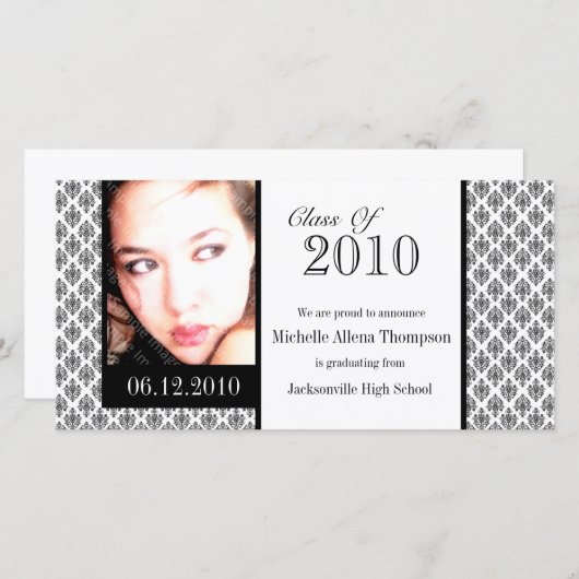 ホワイトダマスク卒業発表フォトカード 案内状 (正面/裏面)