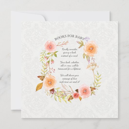 ホワイトダマスク水彩フローラリースタイポグラフィ 招待状 (裏面)