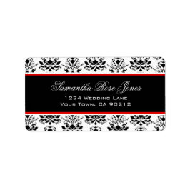 ホワイトダマスク赤アクセントエレガント住所 ラベル