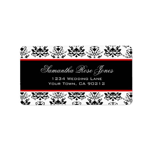 ホワイトダマスク赤アクセントエレガント住所 ラベル (正面)