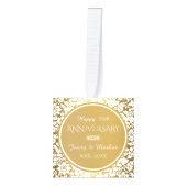 ホワイトダマスク金ゴールドの背景 キューブオーナメント (正面)