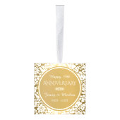 ホワイトダマスク金ゴールドの背景 キューブオーナメント (右)