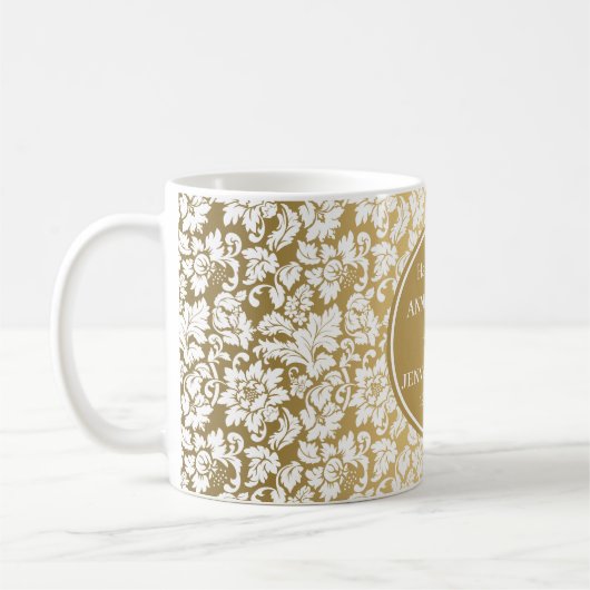 ホワイトダマスク金ゴールドの背景 コーヒーマグカップ (左)