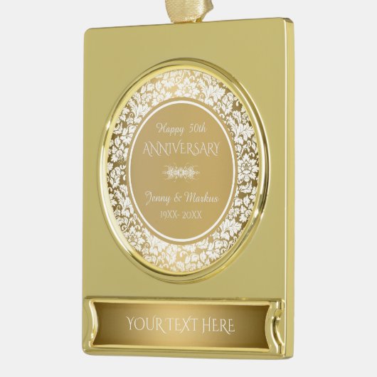 ホワイトダマスク50周年記念 ゴールドプレートバナーオーナメント (左)