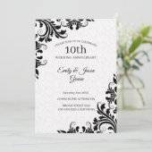 ホワイトダマスク＆ブラックの渦巻き 招待状 (スタンド正面)