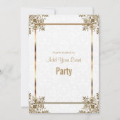 ホワイトダマスク&金ゴールドすべての行事パーティの招待状 招待状 (正面)