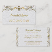 ホワイトダマスク&金ゴールドフローラレースロイヤリティカード ロイヤリティカード (正面/裏面)