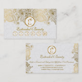 ホワイトダマスク&金ゴールドペイズリーレースロイヤリティカード ロイヤリティカード (正面/裏面)