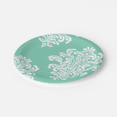 ホワイトダマスクonアクアパターン ペーパープレート (アングル)