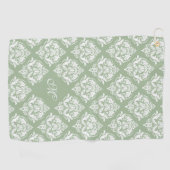ホワイトダマスパターンカスタムセージ緑の背景 ゴルフタオル (横)