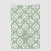 ホワイトダマスパターンカスタムセージ緑の背景 ゴルフタオル (正面)