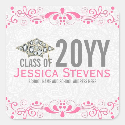 ホワイトダマスピンクレース&ダイヤモンドグラッド2015ハット スクエアシール (正面)