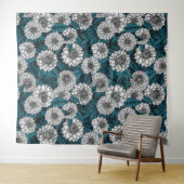 ホワイトダリアガーデン/ブルー離れの2 タペストリー (インサイチュ(横))