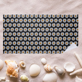 ホワイトダリアパターンオンブラックフローラ ビーチタオル