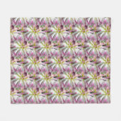 ホワイトダリアフラワーパターン自然 フリースブランケット (正面(横))