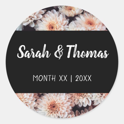 ホワイトダリアフローラエレガントな結婚式 ラウンドシール (正面)