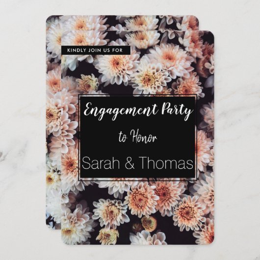 ホワイトダリアフローラエレガント婚約パーティ 招待状 (正面/裏面)