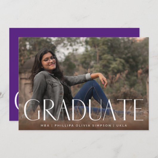 ホワイトダークオーバーレイモダン写真院生 案内状 (正面/裏面)