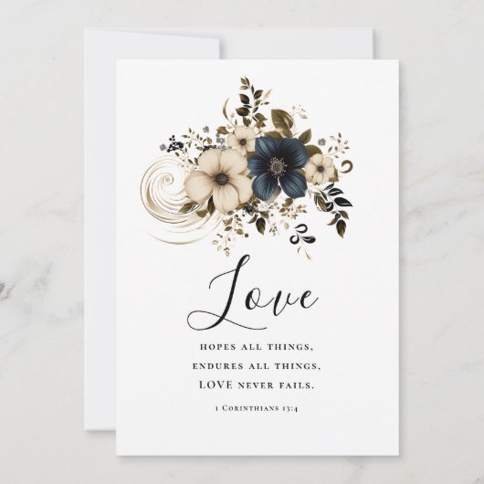 ホワイトダークグレーフローラバイブリスクリスチャン結婚ズ 招待状 (裏面)