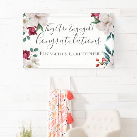 ホワイトダークピンクレッドフローラ緑婚約 横断幕 (インサイチュ)