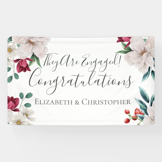ホワイトダークピンクレッドフローラ緑婚約 横断幕 (横)