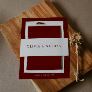 ホワイトダークレッド文字   結婚s 招待状ベリーバンド