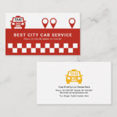 ホワイトチェック赤いタクシーの位置アイコンCabドライバ 名刺 (正面/裏面)