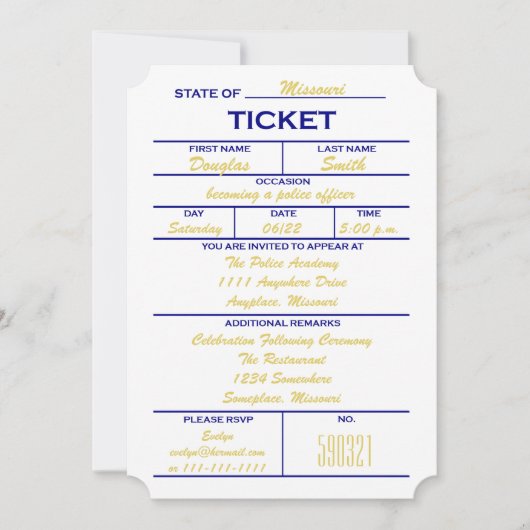 ホワイトチケット警察の卒業式への招待 招待状 (正面)
