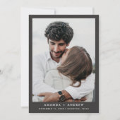 ホワイトチャコールグレー70sレトロストライプ結婚ズ セーブザデート (正面)