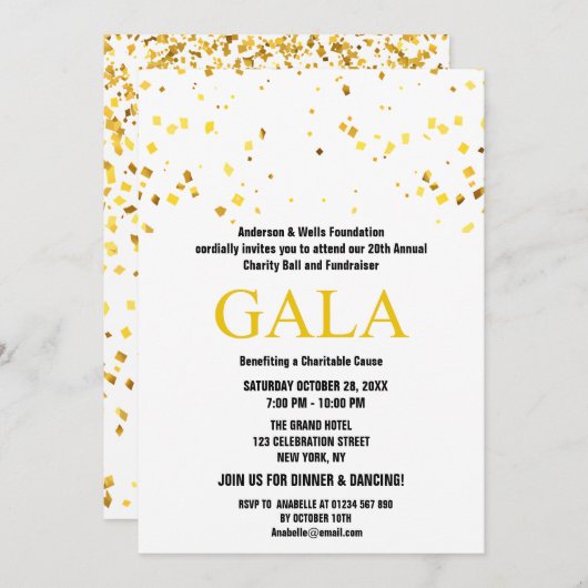 ホワイトチャリティボール企業の募金パーティー 招待状 (正面/裏面)