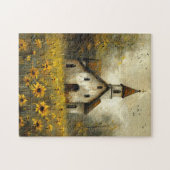 ホワイトチャーチイエローワイルドフラワー素朴 ジグソーパズル (横)