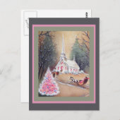 ホワイトチャーチピンクのクリスマスツリーそり ポストカード (正面/裏面)