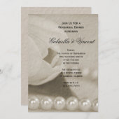 ホワイトチューリップと結婚真珠のリハーサルディナー 招待状 (正面/裏面)
