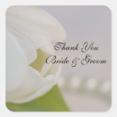 ホワイトチューリップと結婚真珠の感謝メッセージカード スクエアシール (正面)