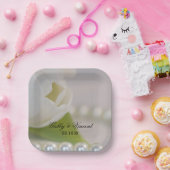 ホワイトチューリップアンドパール春の結婚式 ペーパープレート (パーティー)