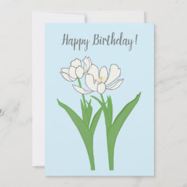 ホワイトチューリップオンライトブルー誕生日カード 招待状