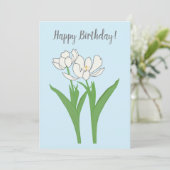 ホワイトチューリップオンライトブルー誕生日カード 招待状 (スタンド正面)