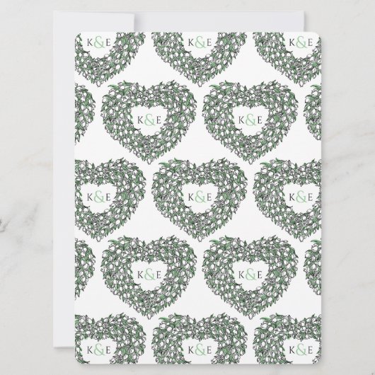 ホワイトチューリップブラックインクスケッチハートグリーン結婚ズ 招待状 (裏面)