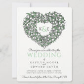 ホワイトチューリップブラックインクスケッチハートグリーン結婚ズ 招待状 (正面)