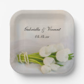ホワイトチューリップブーケ春の結婚式 ペーパープレート (正面)